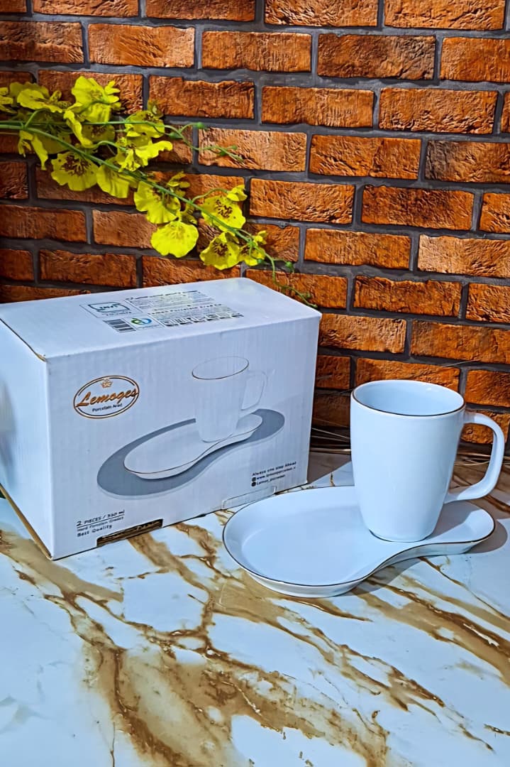 ست ماگ و زیره چینی لب طلا
